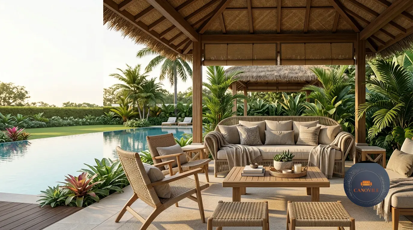 Canovile handcrafted wooden swing on a pergola patio